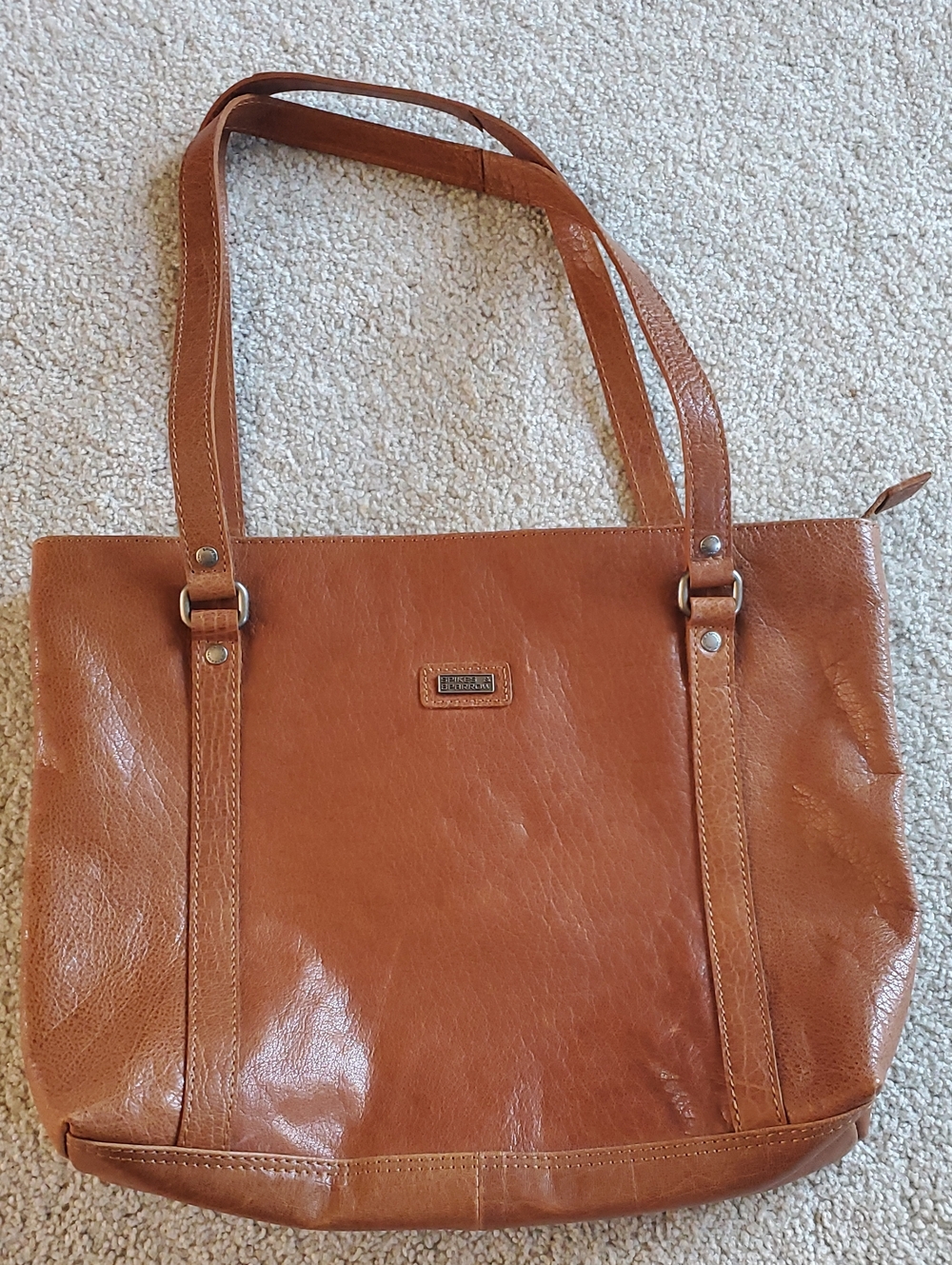 Spikes and Sparrow Leather Purse Cognac Brown Textured Medium Shoulder Purse
